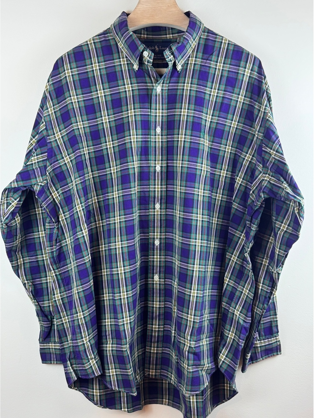 Polo Ralph Lauren Blake XL Purple Green Tartan Plaid Cotton 90s Preppy Shirt